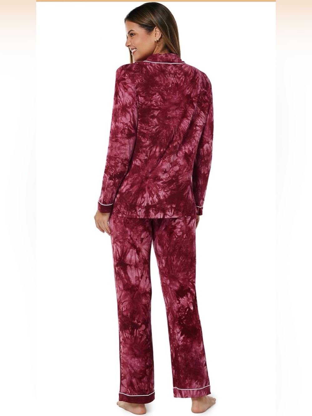 Modal Tie-Dye Pajama Set in Burgundy, XL, NWT - Picture 3 of 9